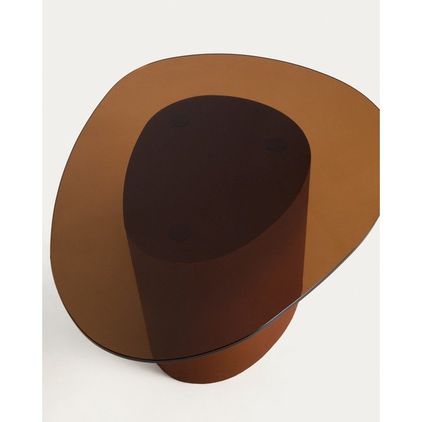Hnědý konferenční stolek se skleněnou deskou 74x81,5 cm Olir – Kave Home-image-4