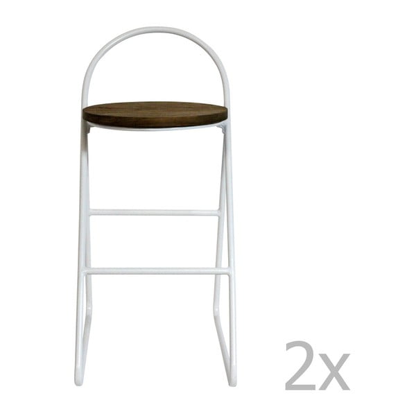 Sada 2 barových stoliček s jilmovým dřevem a bílou kovovou konstrukcí Red Cartel Duke, výška 78 cm