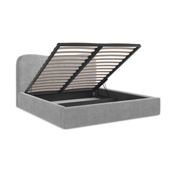 Světle šedá čalouněná dvoulůžková postel s úložným prostorem s roštem 140x200 cm Kahai – Makamii-image-3