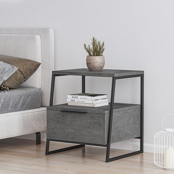 Šedý noční stolek s poličkami Pal – Kalune Design-image-1