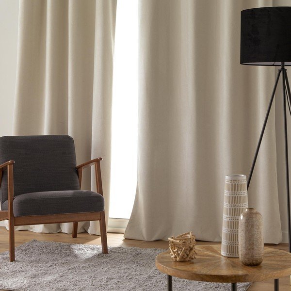 Béžový sametový závěs 140x260 cm Olympe – douceur d'intérieur-image-1