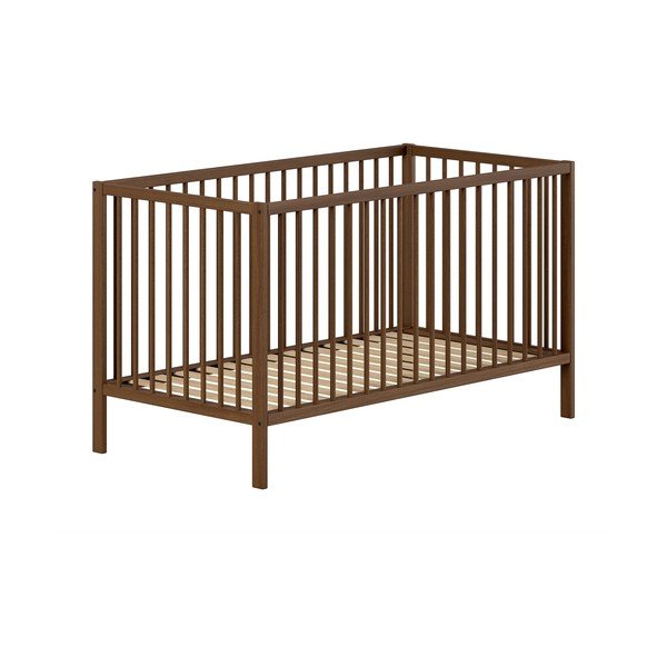 Hnědá postýlka z bukového dřeva s odnímatelným bokem/s nastavitelnou výškou 70x140 cm Dino – Vipack