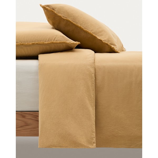 Povlečení na dvoulůžko/prodloužené z bavlněného perkálu v hořčicové barvě 260x240 cm Sifinia – Kave Home-image-3