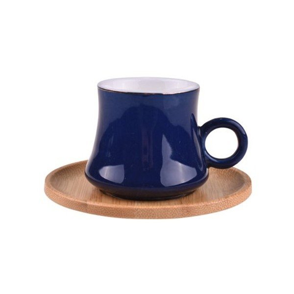 Sada 6 modrých porcelánových hrnků s bambusovými podtácky Bambum Harem-image-1