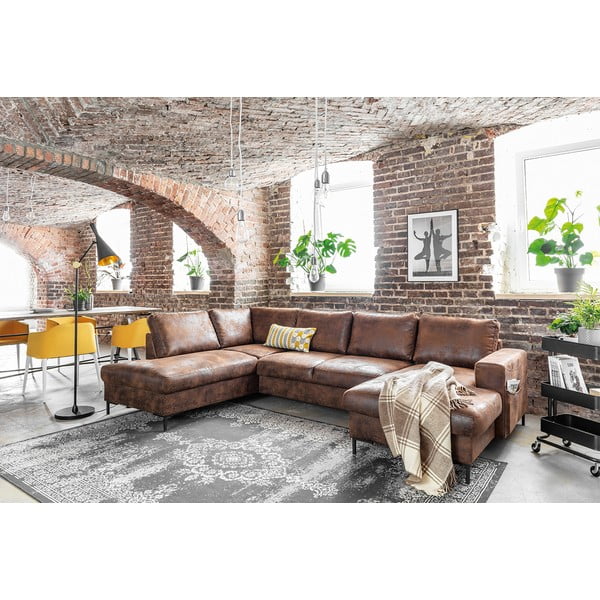 Hnědá rozkládací pohovka do "U" z imitace kůže Miuform Lofty Lilly Vintage, levý roh-image-4