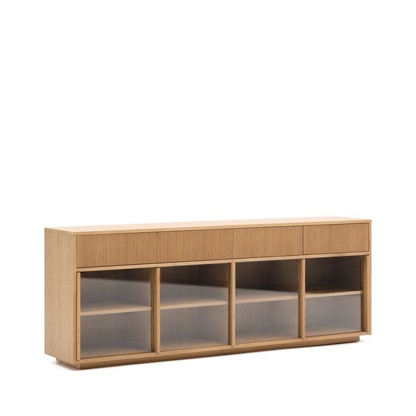 Vitrína v dekoru dubu s posuvnými dveřmi v přírodní barvě 200x80x40 cm Helvine – Kave Home-image-2