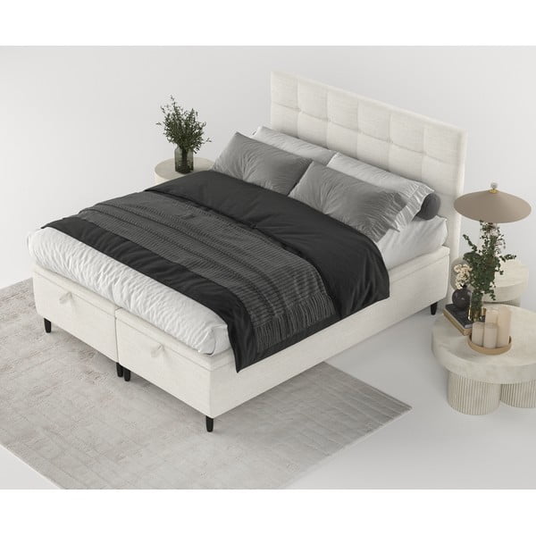 Krémová čalouněná dvoulůžková postel s úložným prostorem 160x200 cm Senses – Maison de Rêve-image-3