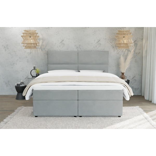 Světle šedá boxspring postel s úložným prostorem 160x200 cm Rico – Ropez-image-2