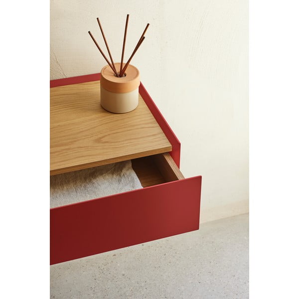 Červený závěsný noční stolek s deskou v dubovém dekoru Arista – Teulat-image-2