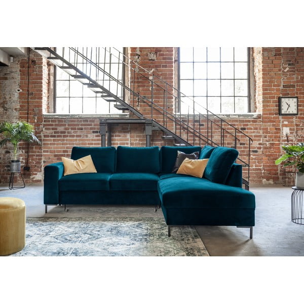 Tyrkysová sametová rozkládací rohová pohovka (pravý roh) Lofty Lilly – Miuform-image-4