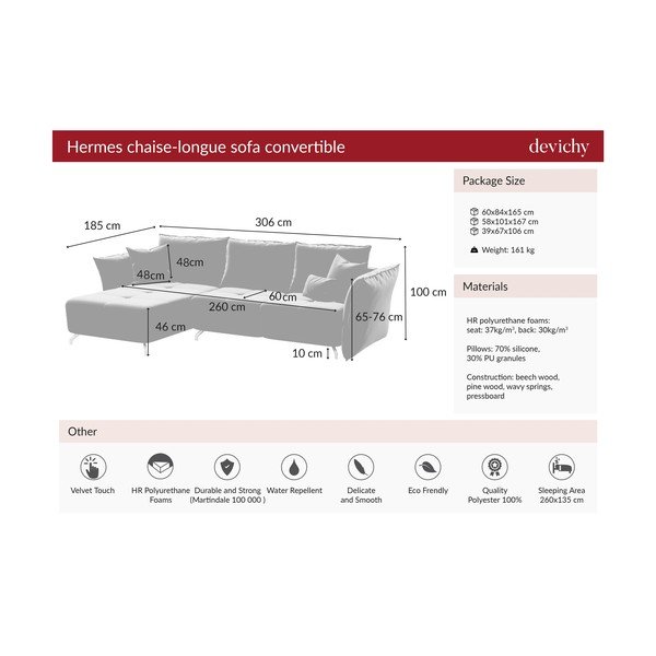 Tmavě růžová sametová rozkládací rohová pohovka Devichy Hermes, levý roh-image-4