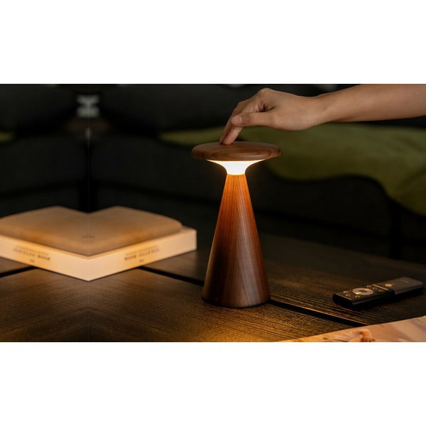 LED stolní lampa v tmavě přírodní barvě s dřevěným stínidlem (výška 21 cm) Sylva – Gingko-image-3