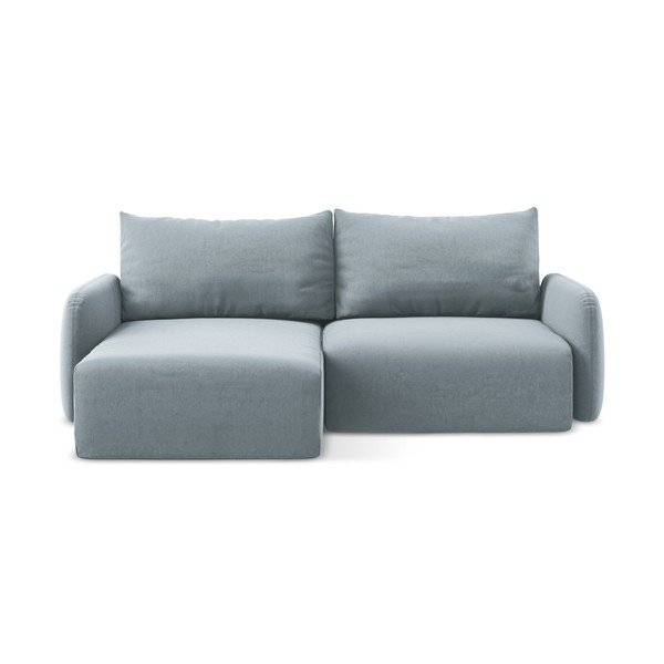 Modrá sametová rozkládací/s úložným prostorem rohová pohovka (levý roh/s lenoškou) Kalena – Makamii