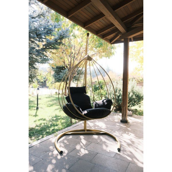 Závěsné zahradní křeslo v černo-zlaté barvě Damla – Floriane Garden-image-2