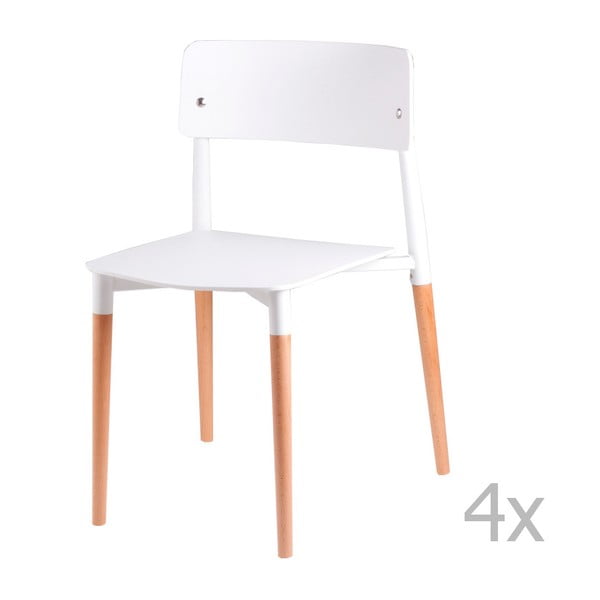 Sada 4 bílých jídelních židlí s dřevěnými nohami sømcasa Claire