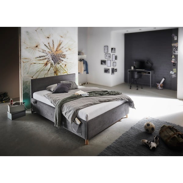 Antracitová čalouněná dětská postel s úložným prostorem s roštem 120x200 cm Cool – Meise Möbel-image-1