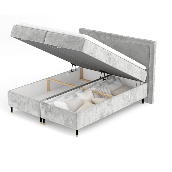 Světle šedá boxspring postel s úložným prostorem 200x200 cm Voyage – Maison de Rêve-image-2