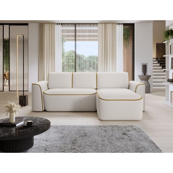 Žlutá/krémová rohová pohovka z textilie bouclé (pravý roh/s lenoškou) Ume – ELTAP-image-1