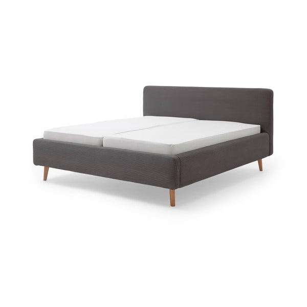 Šedá čalouněná dvoulůžková postel s úložným prostorem s roštem 140x200 cm Mattis Cord – Meise Möbel