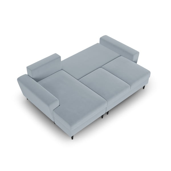 Světle modrá sametová rozkládací/s úložným prostorem rohová pohovka (levý roh/s lenoškou) Kyoto – Cosmopolitan Design-image-2