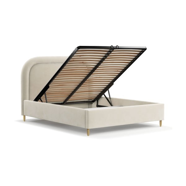 Krémová čalouněná dvoulůžková postel s úložným prostorem s roštem 140x200 cm Mija – Maison de Rêve-image-3