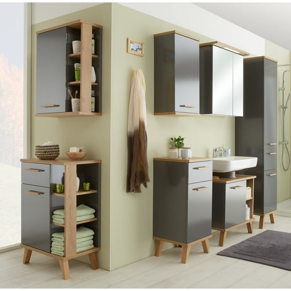 Šedá nízká koupelnová skříňka v dekoru dubu 35,5x89,5 cm Quickset 924 – Pelipal-image-2