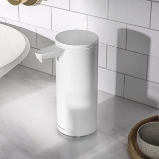 Bílý bezdotykový kovový dávkovač mýdla 266 ml – simplehuman