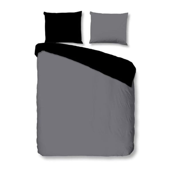 Šedo-černé povlečení na dvoulůžko z bavlny Good Morning Uni, 200 x 240 cm