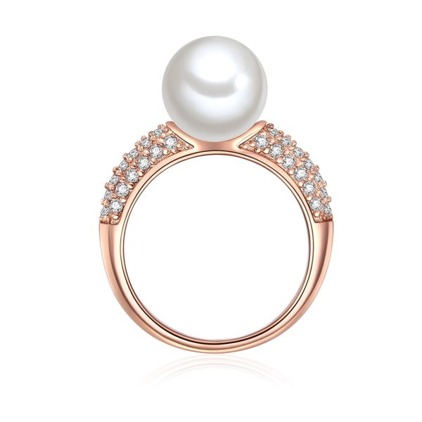 Prsten v barvě růžového zlata s bílou perlou Pearldesse Musche, vel. 54