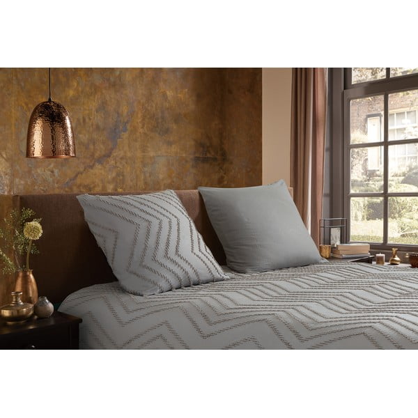 Šedo-hnědé prodloužené povlečení na jednolůžko z mikrovlákna 140x220 cm Pure Zigzag – Good Morning-image-1