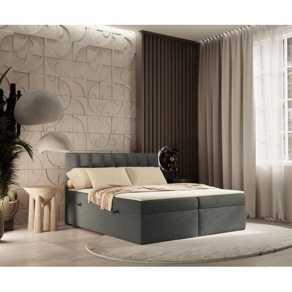 Tmavě šedá boxspring postel s úložným prostorem 140x200 cm Novento – Maison de Rêve-image-1