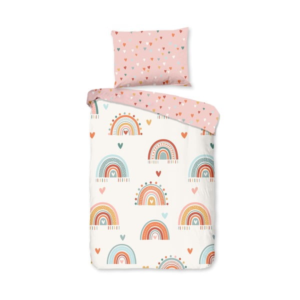 Růžové/béžové bavlněné dětské povlečení do postýlky 100x135 cm Louie – Good Morning