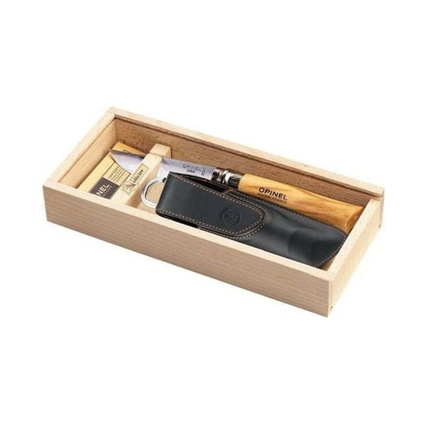 Dárkový set - skládací nůž Inox no.8 a kožené pouzdro
