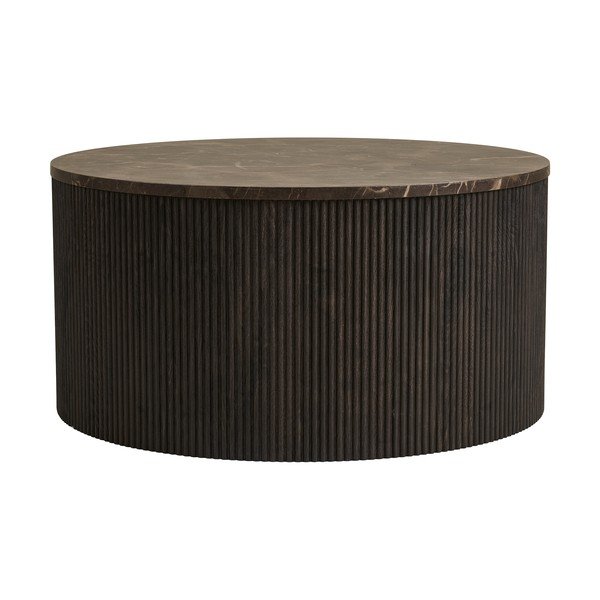 Tmavě hnědý kulatý konferenční stolek s deskou v dekoru mramoru ø 80 cm Rota – House Nordic-image-4