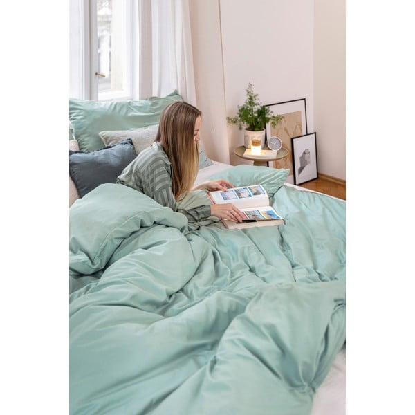 Zelené povlečení na dvoulůžko z mikrosaténu 200x200 cm Basic – Bonami Essentials-image-3