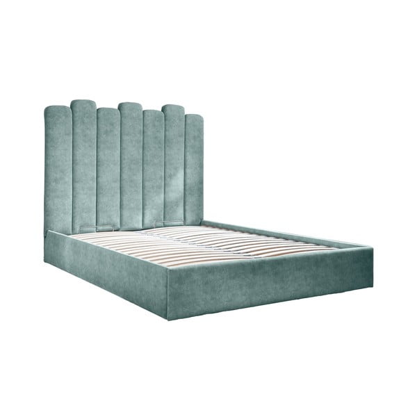 Tyrkysová čalouněná dvoulůžková postel s úložným prostorem s roštem 160x200 cm Dreamy Aurora – Miuform