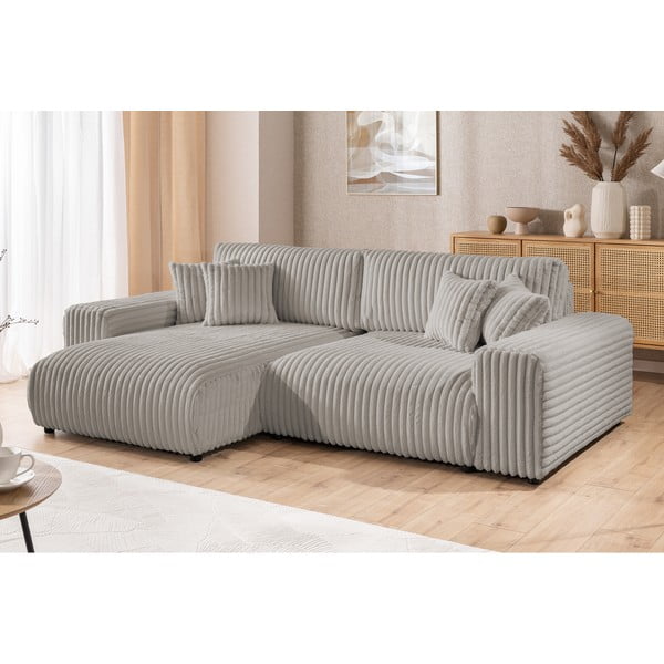 Světle šedá manšestrová rozkládací/s úložným prostorem rohová pohovka (levý roh) Sarina – Ropez-image-4