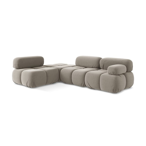 Béžová sametová modulární rohová pohovka (levý roh) Lokua – Makamii-image-3