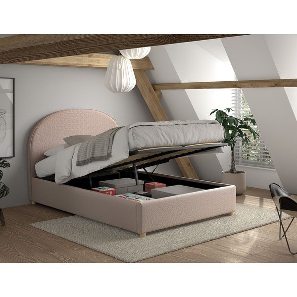 Růžová čalouněná dvoulůžková postel s úložným prostorem s roštem 140x200 cm Moon – Vipack-image-2