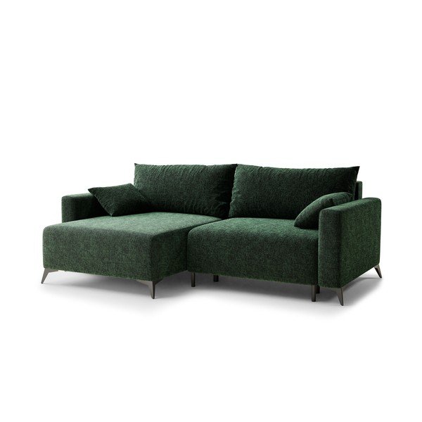 Tmavě zelená žinylková rozkládací/s úložným prostorem rohová pohovka (levý roh/s lenoškou) Leon – Maison de Rêve