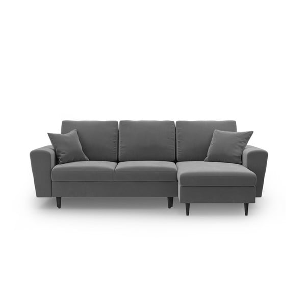 Světle šedá sametová rozkládací/s úložným prostorem rohová pohovka Kyoto – Cosmopolitan Design