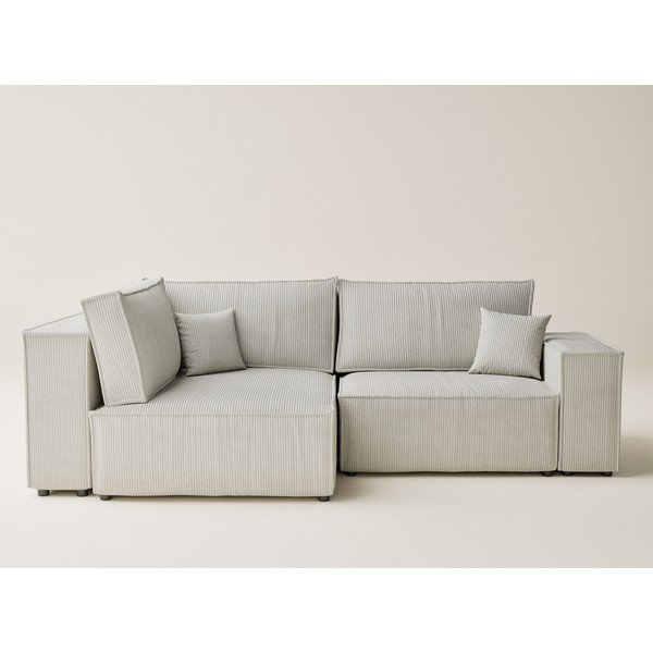 Krémová manšestrová rozkládací/s úložným prostorem rohová pohovka (levý roh/do L) Tonga – Maison de Rêve-image-2