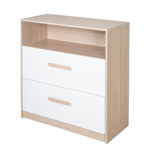 Bílá/v přírodní barvě dětská komoda v dekoru dubu s přebalovacím pultem 88x98x75 cm Cabane – Roba-image-3