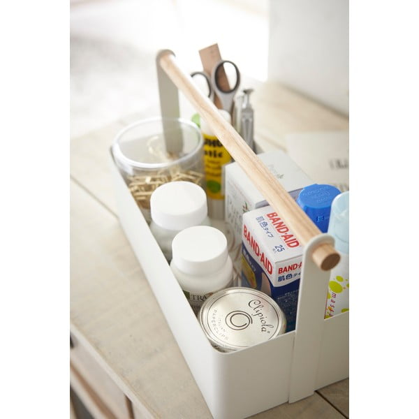 Bílý multifunkční box s detailem z bukového dřeva YAMAZAKI Tosca Tool Box, délka 29 cm-image-3