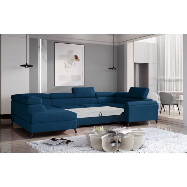 Modrá sametová rozkládací/s úložným prostorem rohová pohovka (levý roh/do "U") Escada – ELTAP-image-2