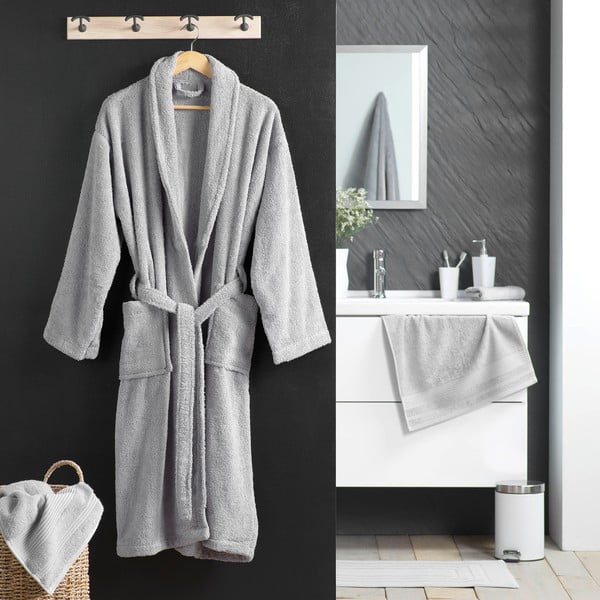 Světle šedý bavlněný župan velikost M Tendresse – douceur d'intérieur-image-1