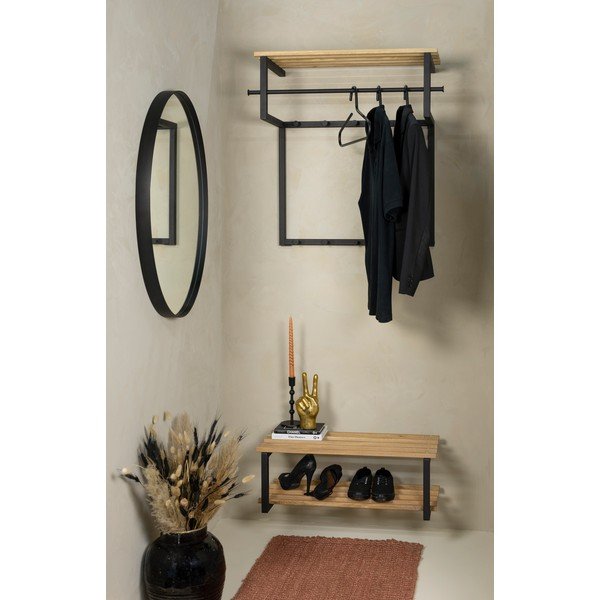 Černý/v přírodní barvě kovový nástěnný věšák s poličkou 76 cm Rizzoli – Spinder Design-image-1