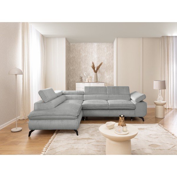 Světle šedá manšestrová rohová pohovka (levý roh/do L) Marbeya  – Ropez-image-4