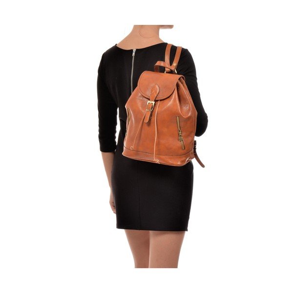 Koňakově hnědý kožený batoh Sofia Cardoni Cindy-image-4