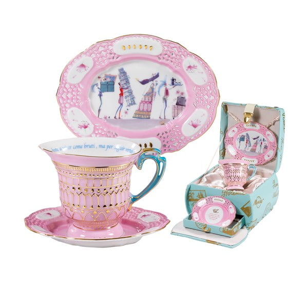 Porcelánová sada šálku, podšálku a talíře Italy